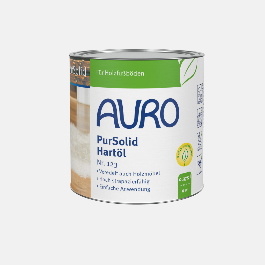 AURO PurSolid Hartöl 123 – dabīga eļļa (cieteļļa) koka grīdām, mēbelēm un galda virsmām